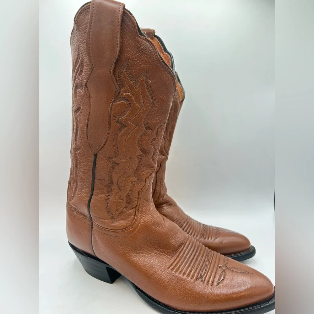 Lucchese 2000 Women’s Cowgirl Western Boots Brown Camel Leather Size 7 Scalloped - Picture 11 of 17